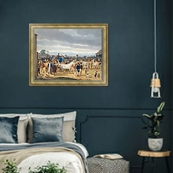 «Конный рынок» в интерьере классической спальни с темными стенами