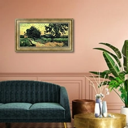 «Пейзаж с Шато Овер на закате» в интерьере классической гостиной над диваном