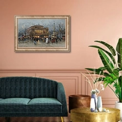 «Le Théâtre du Châtelet, Paris» в интерьере классической гостиной над диваном