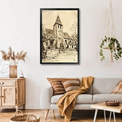 «Eglise St Germain de Charonne» в интерьере гостиной в стиле ретро над диваном