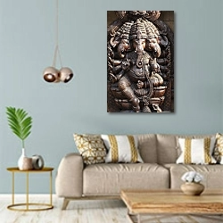 «Ганеша» в интерьере современной гостиной с голубыми стенами