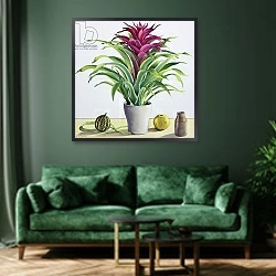 «Still Life with Bromeliad» в интерьере зеленой гостиной над диваном