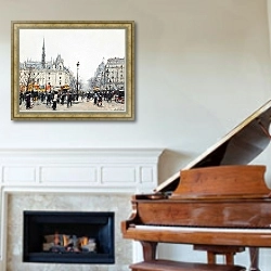 «Фигуры, суетящиеся перед консьержери, Париж» в интерьере классической гостиной над камином