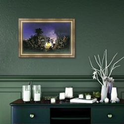 «Ночь на Ивана-Купалу» в интерьере прихожей в зеленых тонах над комодом