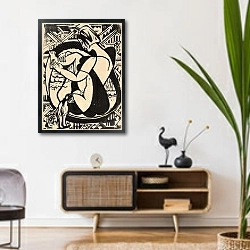 «Женщина в ванне» в интерьере комнаты в стиле ретро над тумбой