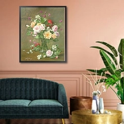 «Roses and Gardenias in a glass vase» в интерьере классической гостиной над диваном