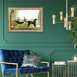 «A Horse-Drawn Carriage in a Park with a Hunt Beyond» в интерьере в классическом стиле с зеленой стеной