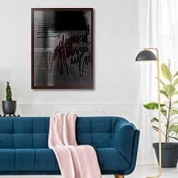«Содержание безразлично» в интерьере современной гостиной над синим диваном