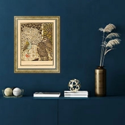 «Демонстрируя павлина и двух сов» в интерьере в классическом стиле в синих тонах