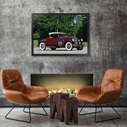 «Pierce-Arrow Model B Roadster '1930» в интерьере в стиле лофт с бетонной стеной над камином