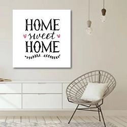 «Письменная надпись о доме» в интерьере белой комнаты в скандинавском стиле над комодом