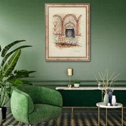 «Wall Painting and Baptismal Niche» в интерьере гостиной в зеленых тонах