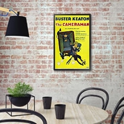 «Poster - Cameraman, The» в интерьере кухни в стиле лофт с кирпичной стеной
