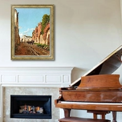 «Italienische Straßenansicht mit Ochsengespann» в интерьере классической гостиной над камином