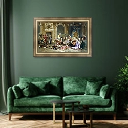 «Шуты при дворе императрицы Анны Иоанновны. 1872» в интерьере зеленой гостиной над диваном