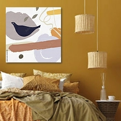 «Осенний коллаж 150» в интерьере спальни  в этническом стиле в желтых тонах