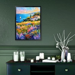 «Provence: bright meadows and sea breeze» в интерьере прихожей в зеленых тонах над комодом