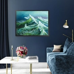 «Огромные морские волны» в интерьере в классическом стиле в синих тонах