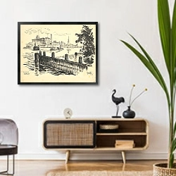 «Gezicht op Zaandam vanaf het Ruiterveer.» в интерьере комнаты в стиле ретро над тумбой