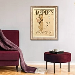 «Harper's, March» в интерьере гостиной в бордовых тонах