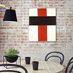 «Large cross in black over red on white» в интерьере кухни в стиле лофт с кирпичной стеной