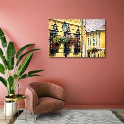 «Венгрия. Будапешт 8» в интерьере современной гостиной в розовых тонах