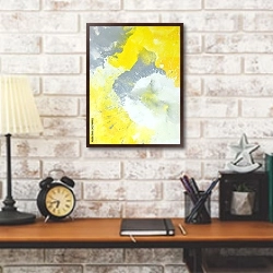 «Жёлто-бело-серая абстракция» в интерьере кабинета в стиле лофт над столом
