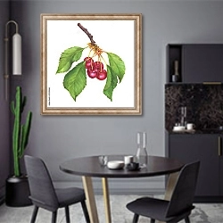 «Четыре ягоды вишни на ветке» в интерьере современной кухни в серых цветах