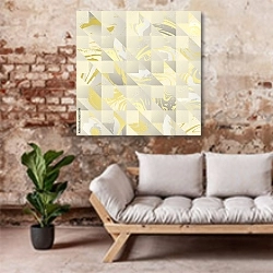 «Золотистый мрамор в квадратной форме» в интерьере гостиной в стиле лофт над диваном