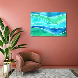 «Голубые волны 1» в интерьере современной гостиной в розовых тонах