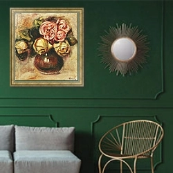 «Vase of Roses; Vase de Roses,» в интерьере классической гостиной с зеленой стеной над диваном