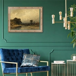 «Oberbayrische Landschaft» в интерьере в классическом стиле с зеленой стеной