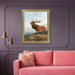 «Ревущий олень» в интерьере гостиной с розовым диваном