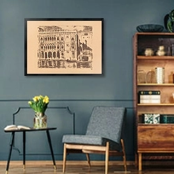 «Ca’ d’Oro Palace in Venice» в интерьере гостиной в стиле ретро в серых тонах