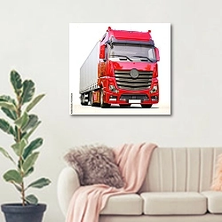«Красный грузовик» в интерьере современной светлой гостиной над диваном