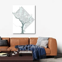 «Вашингтон: Мозаика улиц и рек» в интерьере современной гостиной над диваном