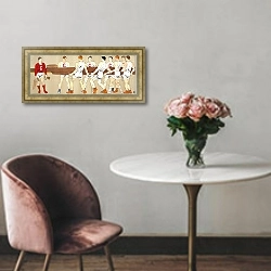 «Команда Cornell crew держит лодку; слева - рулевой команды» в интерьере в классическом стиле над креслом