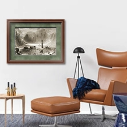 «Glendalough, County Wicklow, Ireland, from 'Scenery and Antiquities of Ireland'» в интерьере кабинета с кожаным креслом