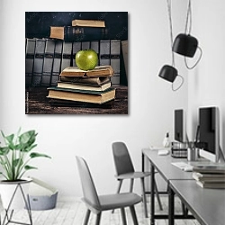 «Старые книги и зелёное яблоко» в интерьере современного офиса в минималистичном стиле