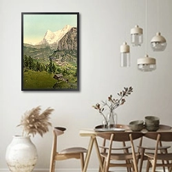 «Швейцария. Деревня Мюррен, горы Эйгер и Монх» в интерьере столовой в стиле ретро