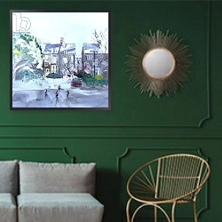 «November in Coverdale Road, 2007» в интерьере классической гостиной с зеленой стеной над диваном