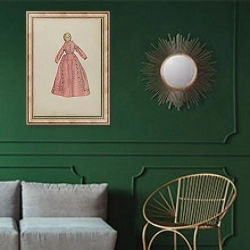 «Gingham Doll» в интерьере классической гостиной с зеленой стеной над диваном