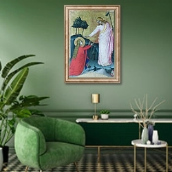 «Noli me Tangere 3» в интерьере гостиной в зеленых тонах