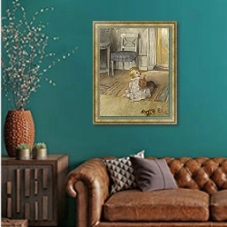 «Понт» в интерьере гостиной с зеленой стеной над диваном