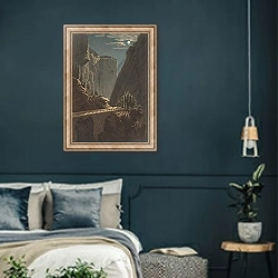 «Вид рядом с Гондо» в интерьере классической спальни с темными стенами