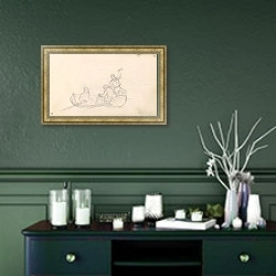 «Фигуры в лодке» в интерьере прихожей в зеленых тонах над комодом