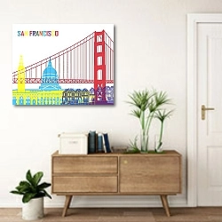 «Сан-Франциско: Поп-арт над Золотыми Воротами» в интерьере современной прихожей над тумбой