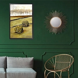 «Spectators, Cotswolds, 2010» в интерьере классической гостиной с зеленой стеной над диваном