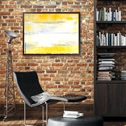 «Бело-жёлтая абстракция» в интерьере кабинета в стиле лофт с кирпичными стенами