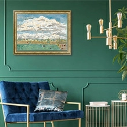 «Поля и луга близ Монтобана» в интерьере в классическом стиле с зеленой стеной